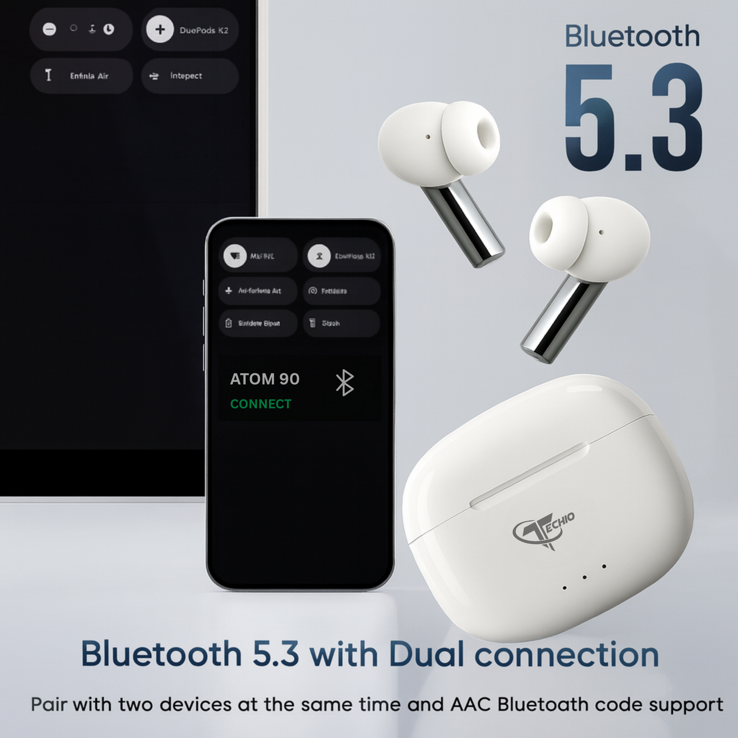EchoPod Wireless Earbuds with 3D Surround Sound, Touch Control & Long Battery Backup