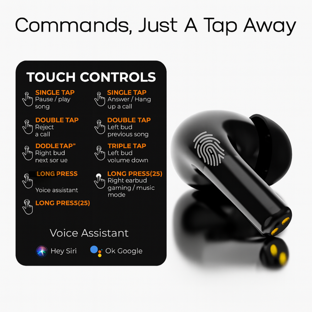 Techio True Wireless Bluetooth Earbuds with 13mm Drivers, ENC Mic, Bluetooth 5.3 & IPX5 Waterproof