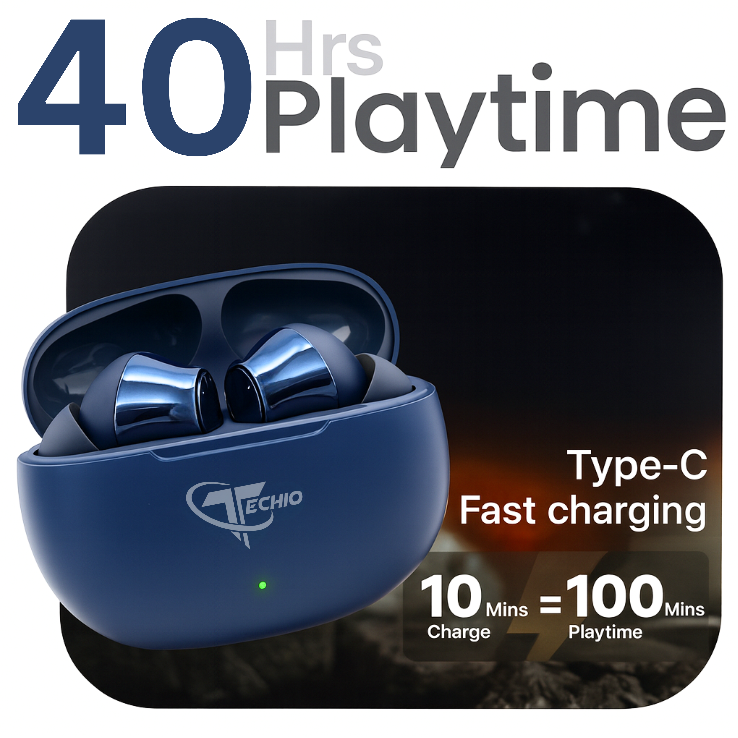 TECHIO True Wireless Bluetooth Earbuds with Deep Bass, Touch Controls & Long Battery Life