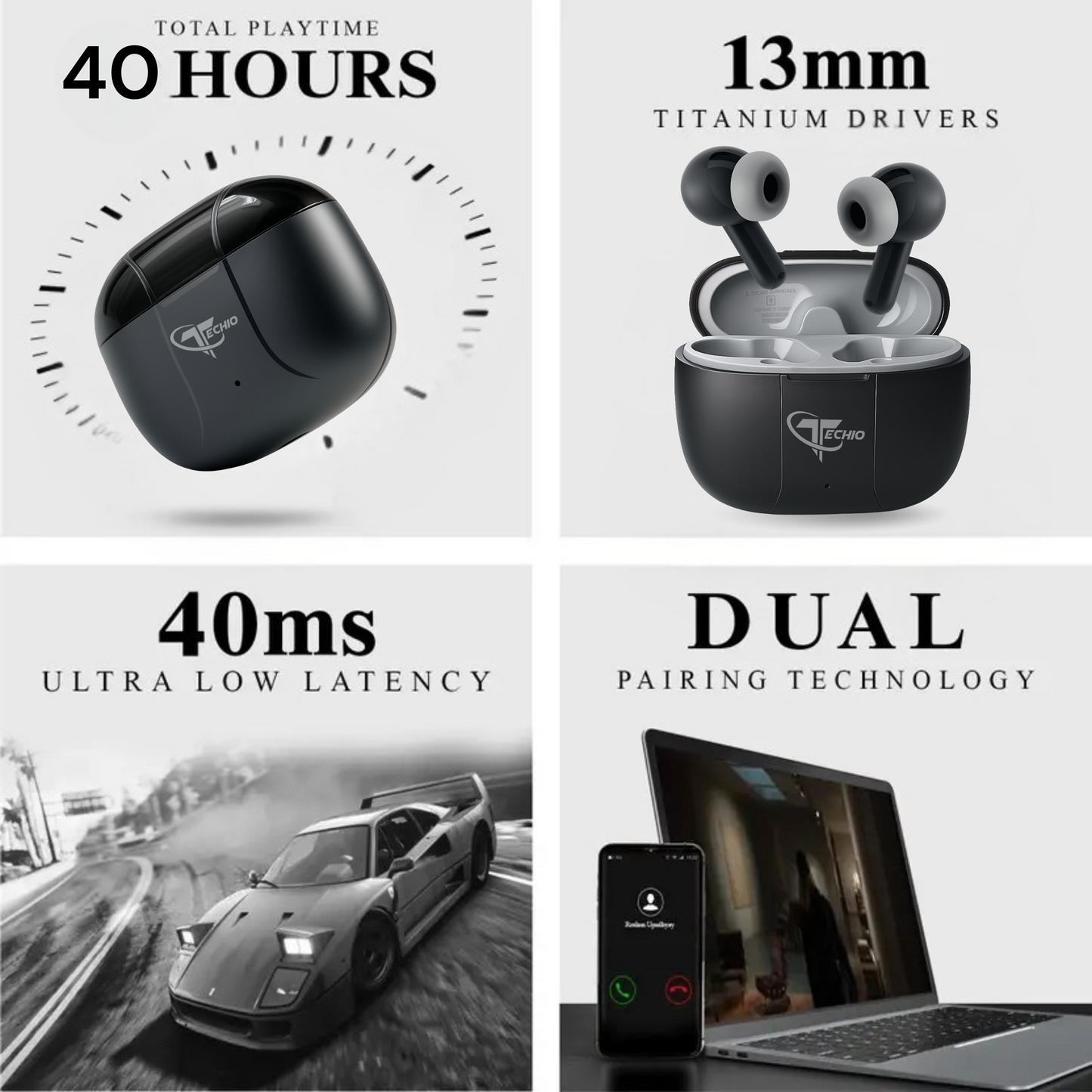EchoPod Wireless Earbuds with 3D Surround Sound, Touch Control & Long Battery Backup