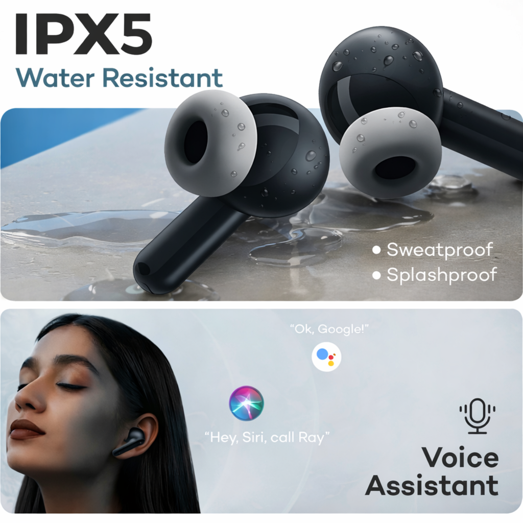 TECHIO Wireless Bluetooth Earbuds with ENC Mic | 40H Playtime | Bluetooth 5.3 | IPX5 |