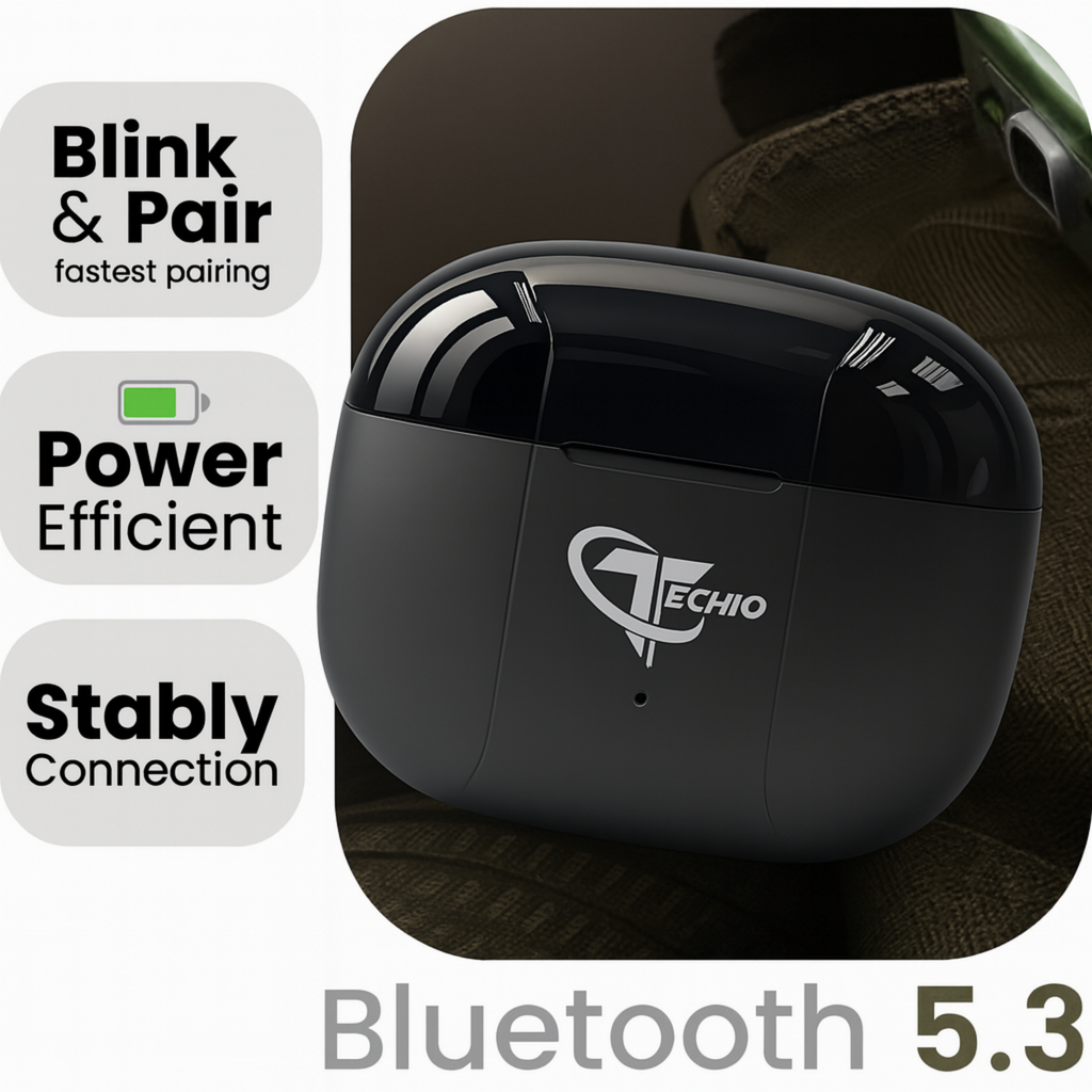 TECHIO Wireless Bluetooth Earbuds with ENC Mic | 40H Playtime | Bluetooth 5.3 | IPX5 |