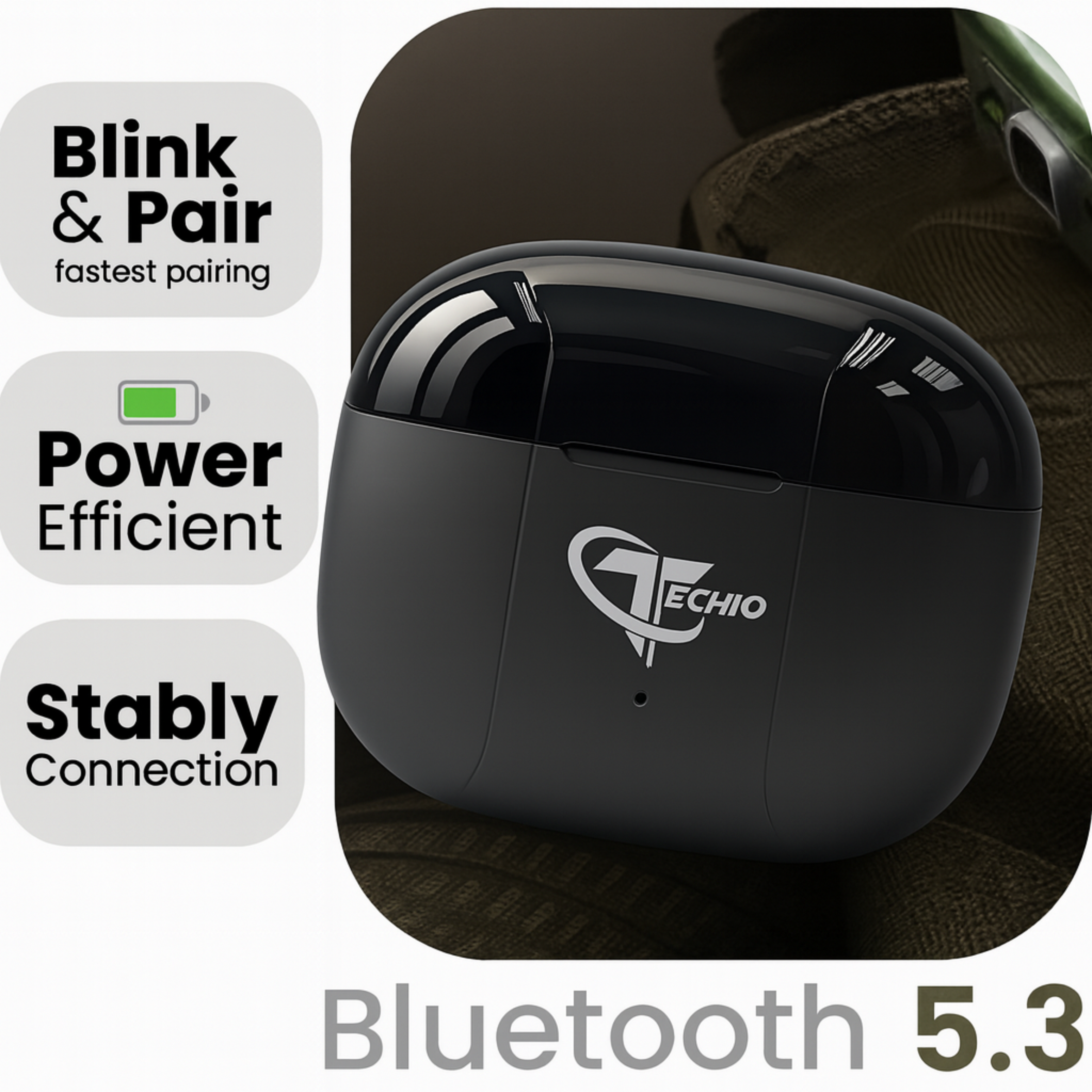 TECHIO Wireless Bluetooth Earbuds with ENC Mic | 40H Playtime | Bluetooth 5.3 | IPX5 |