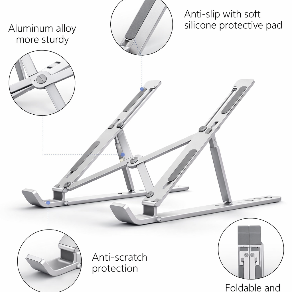 Aluminium Adjustable Laptop Stand | Foldable Ergonomic Laptop Stand for Desk