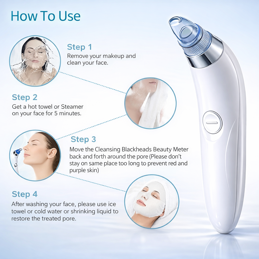 Electric Pore Vacuum Cleaner Blackhead Remover with 4 Suction Heads