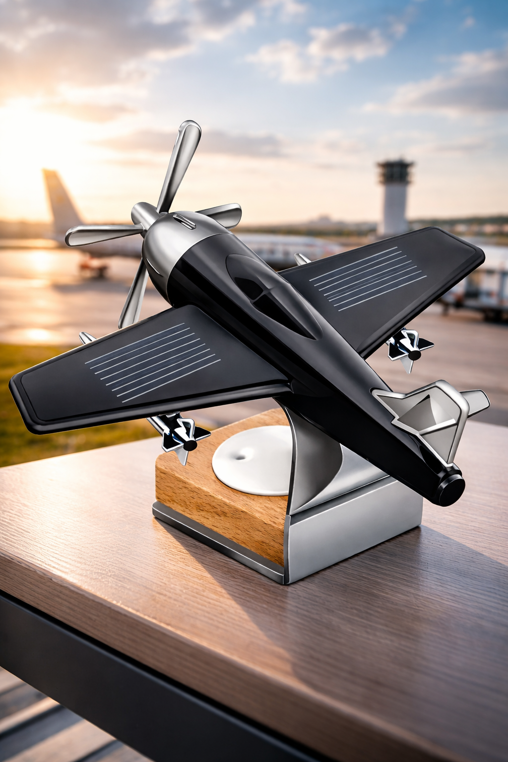 Techio Solar Powered Airplane Desk Toy | Rotating Propeller Aircraft Model