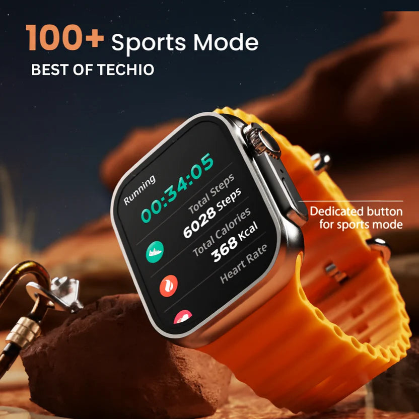 TECHIO Smartwatch with AMOLED Display, Bluetooth Calling & Fitness Tracking