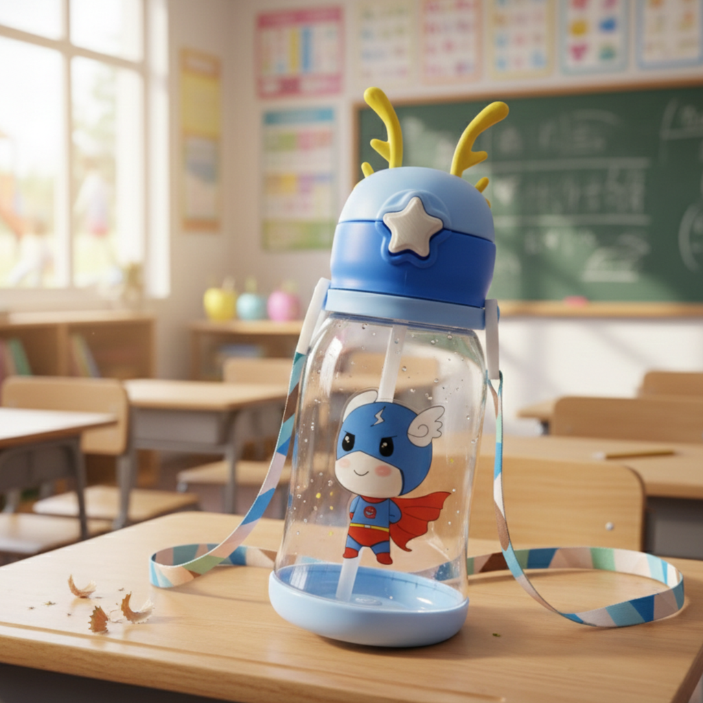 Kids Cute Straw Water Bottle | Leak Proof BPA Free | School & Travel Bottle for Children