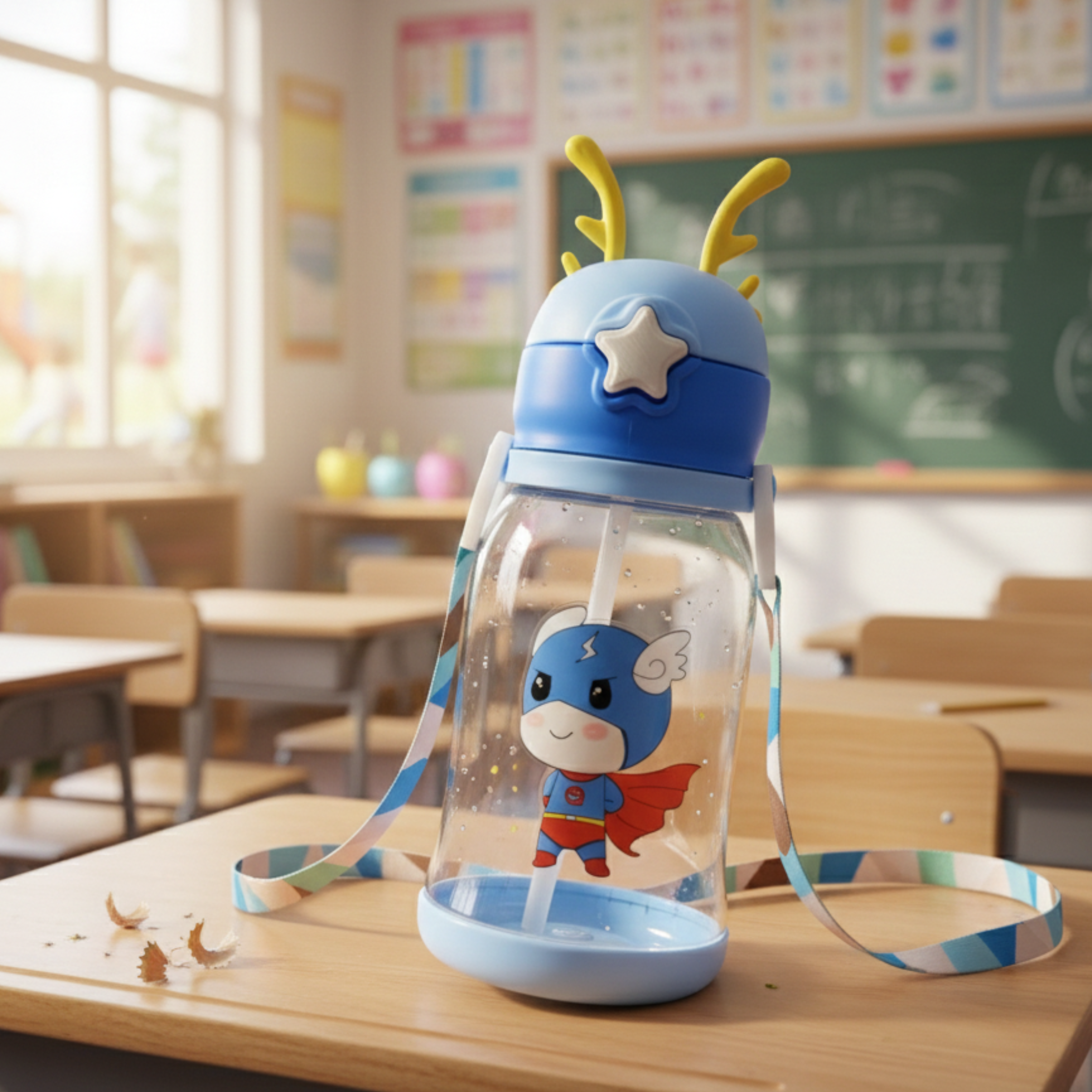 Kids Cute Straw Water Bottle | Leak Proof BPA Free | School & Travel Bottle for Children