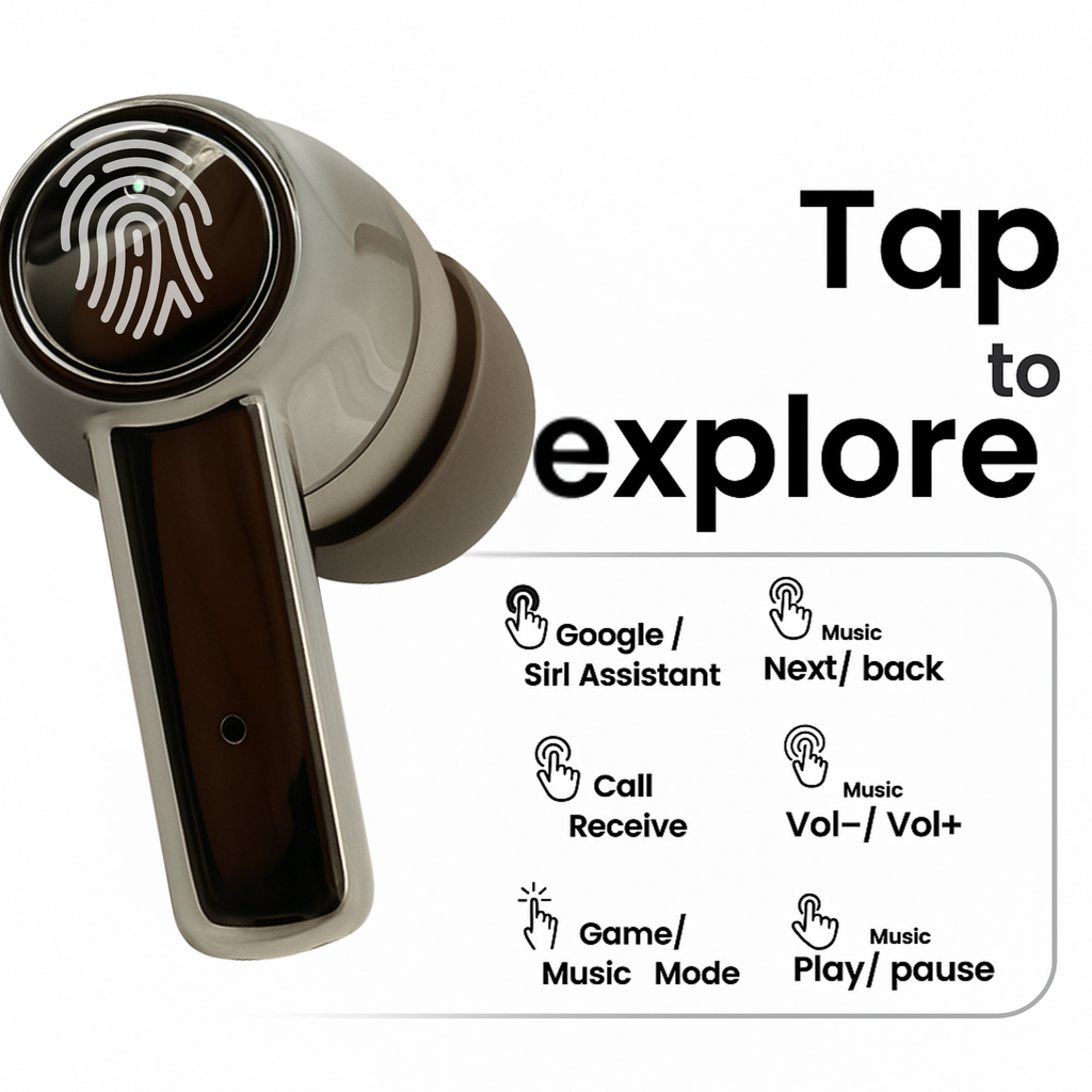 TECHIO True Wireless Bluetooth Earbuds with Deep Bass, Touch Controls & Long Battery Life