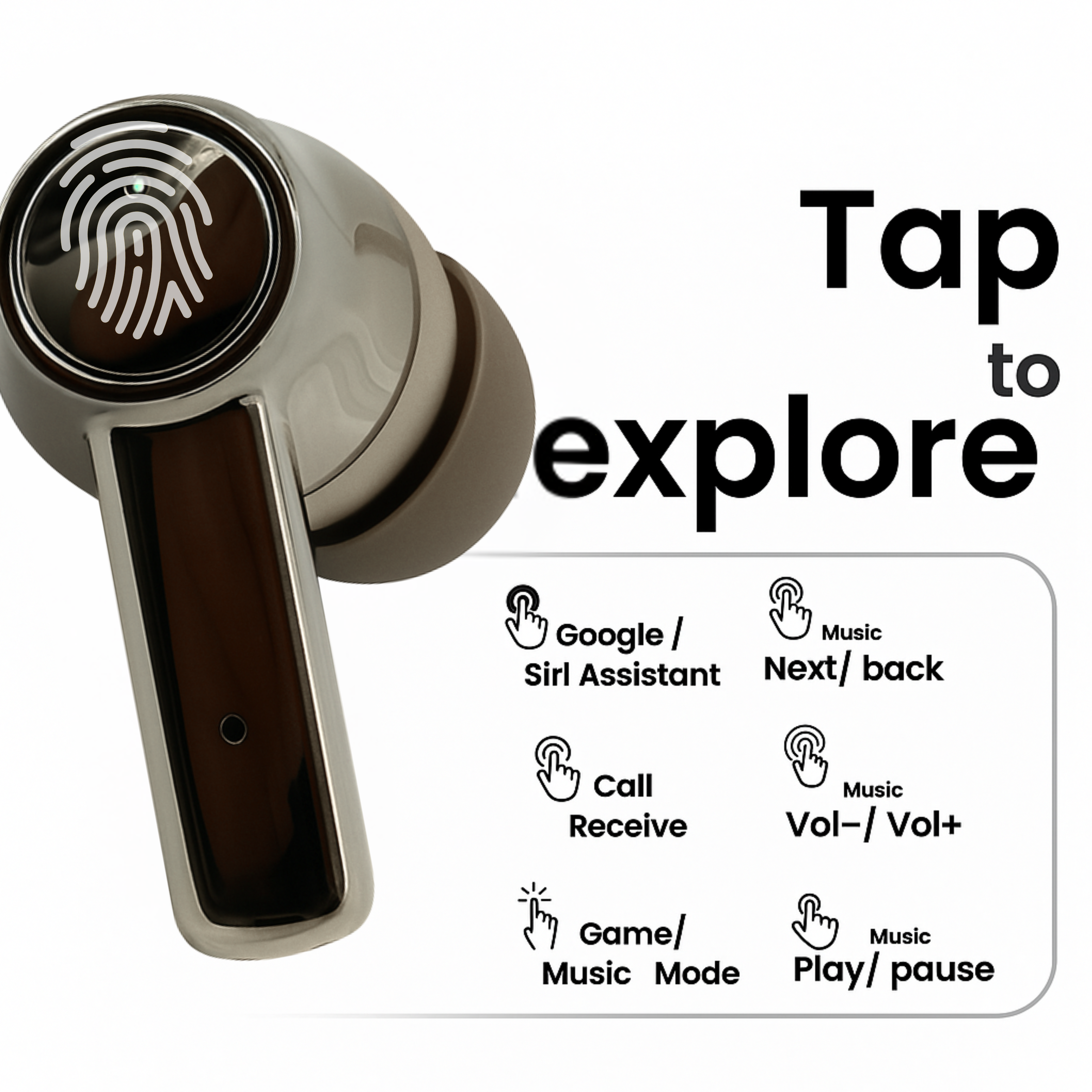 TECHIO True Wireless Bluetooth Earbuds with Deep Bass, Touch Controls & Long Battery Life