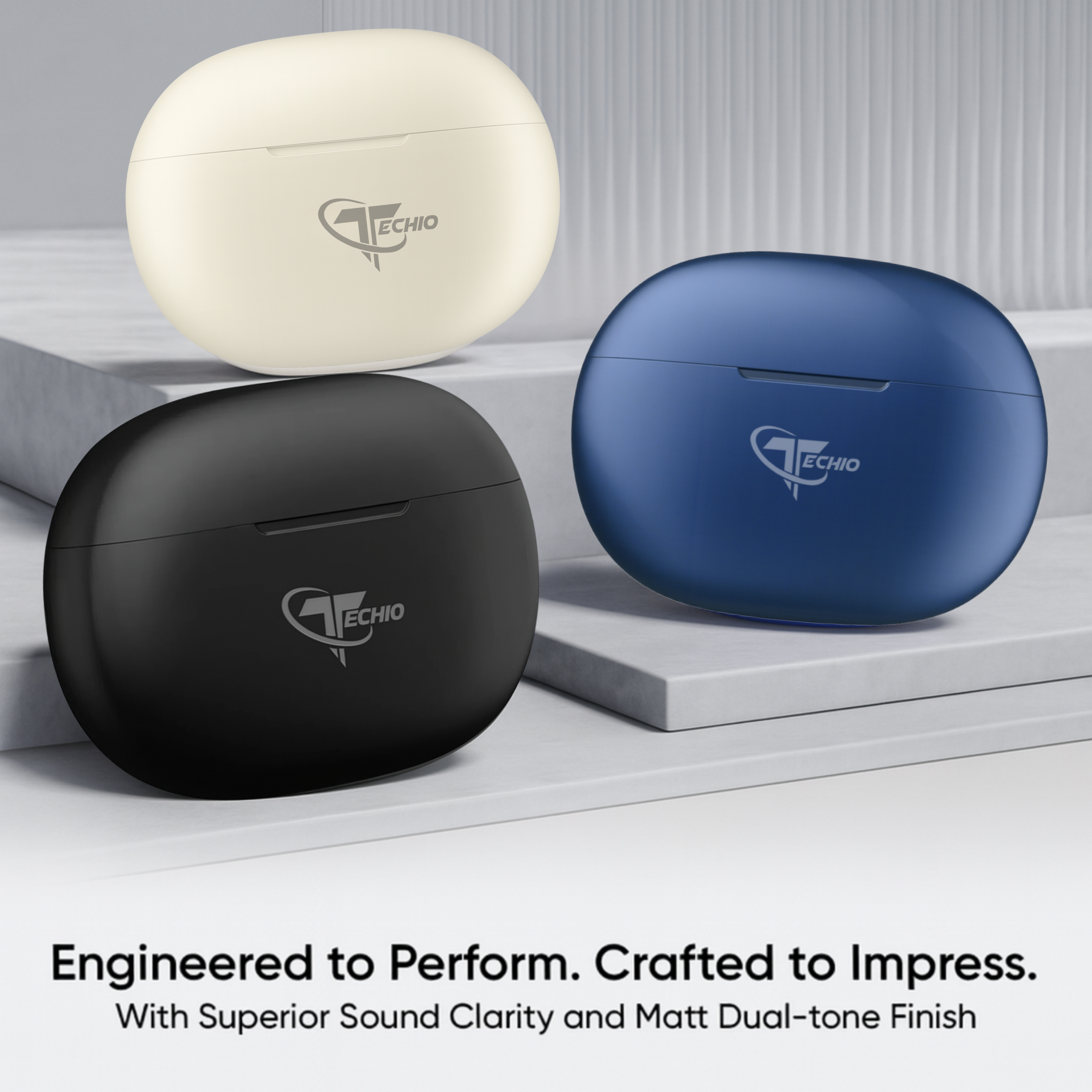 TECHIO True Wireless Bluetooth Earbuds with Deep Bass, Touch Controls & Long Battery Life