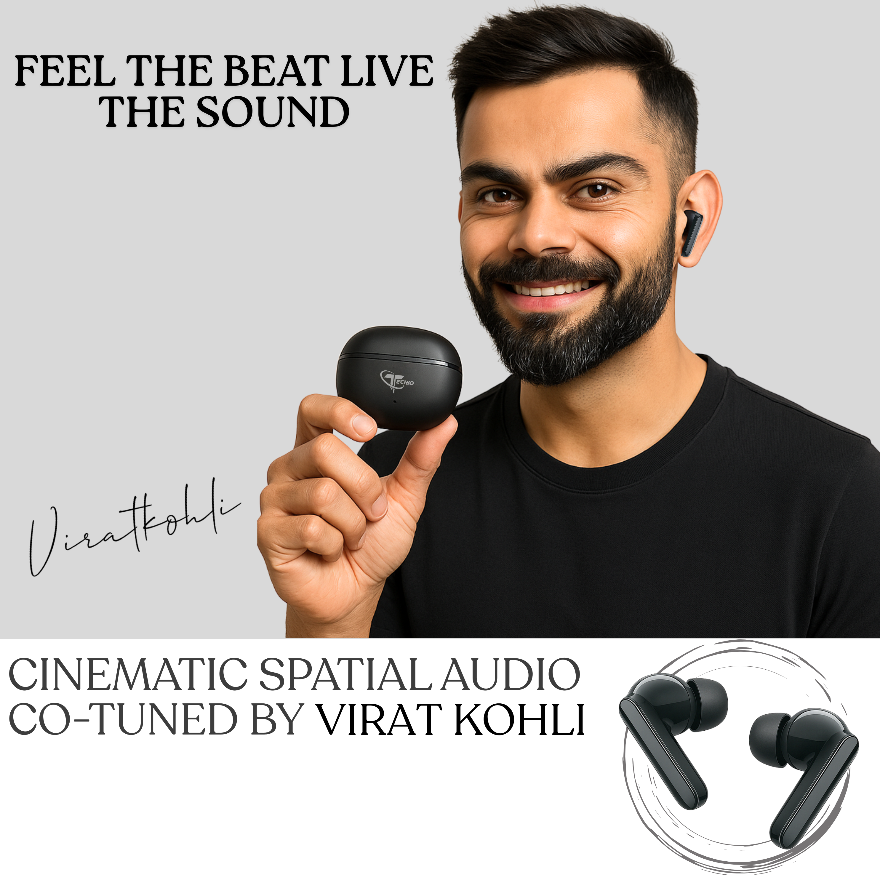 TECHIO True Wireless Earbuds with ENC Mic | 13mm Bass | Fast Charging | Bluetooth 5.3