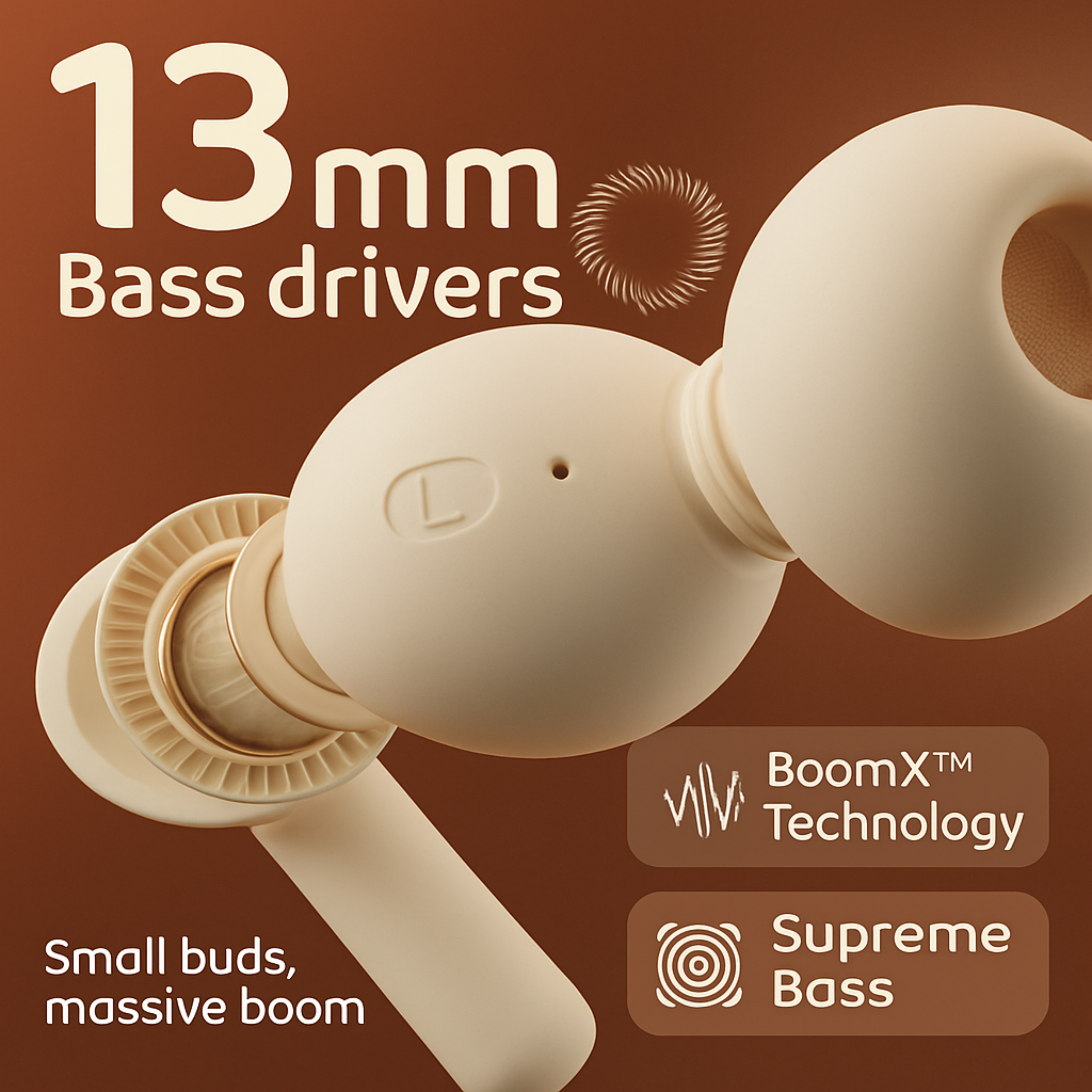 TECHIO True Wireless Earbuds with ENC Mic | 13mm Bass | Fast Charging | Bluetooth 5.3