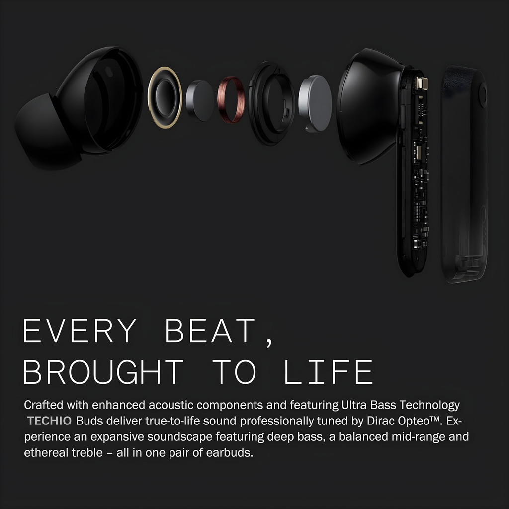 TECHIO Wireless Bluetooth Earbuds with ENC & Touch Control