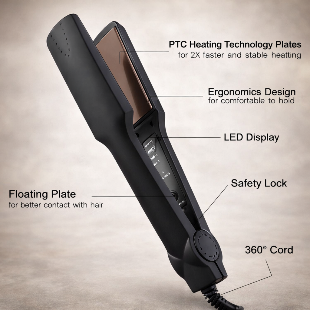 Professional Hair Straightener | Ceramic Plates | Fast Heating | Black & Gold