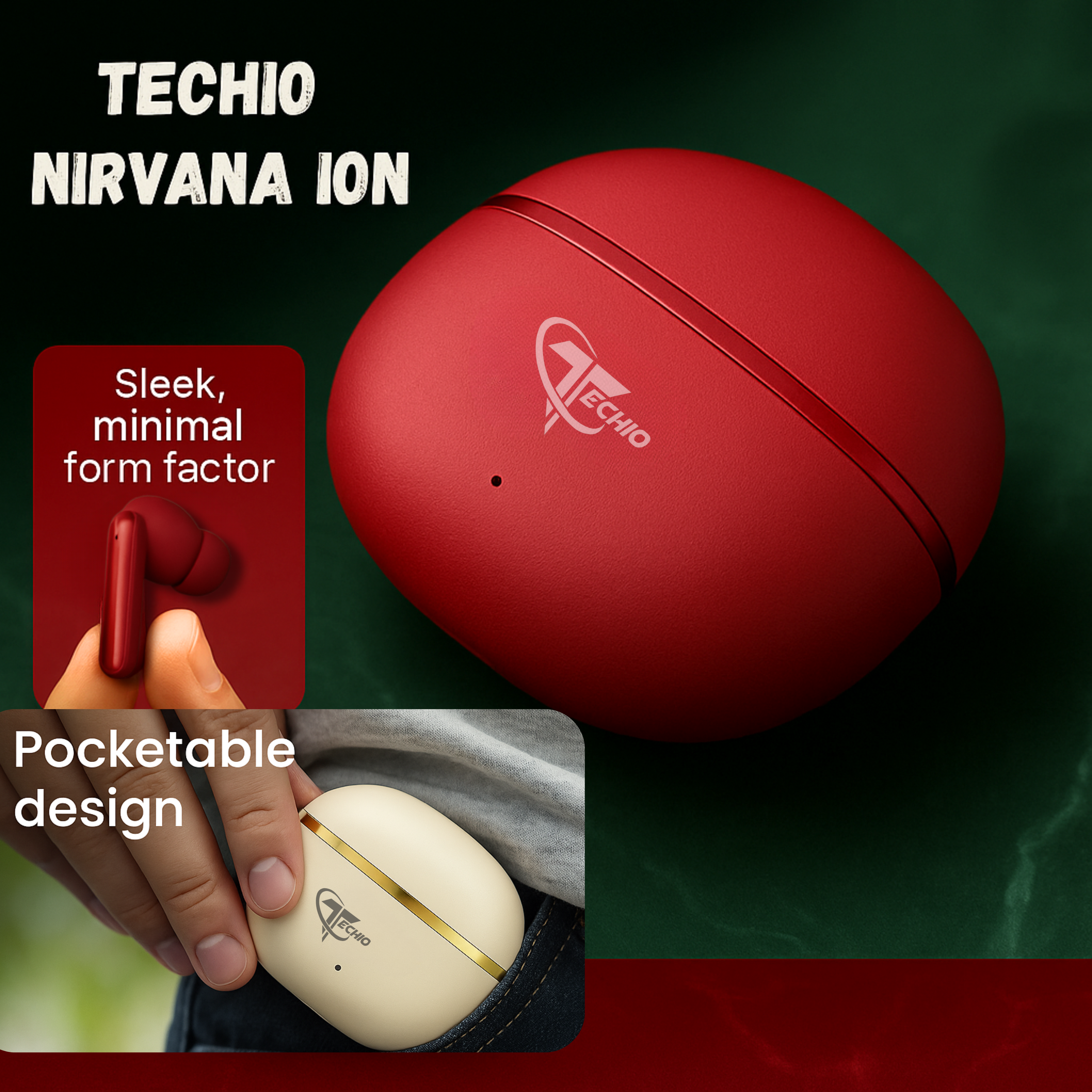 TECHIO True Wireless Earbuds with ENC Mic | 13mm Bass | Fast Charging | Bluetooth 5.3