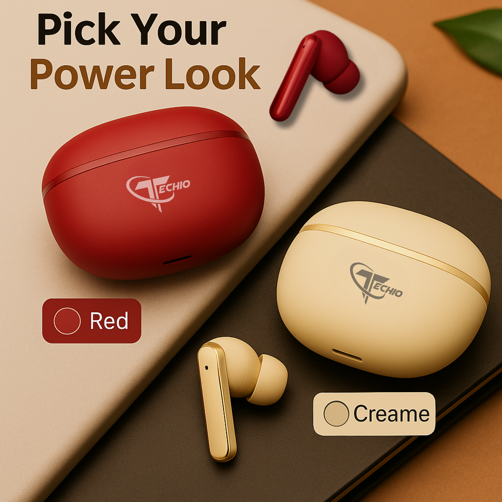 TECHIO True Wireless Earbuds with ENC Mic | 13mm Bass | Fast Charging | Bluetooth 5.3