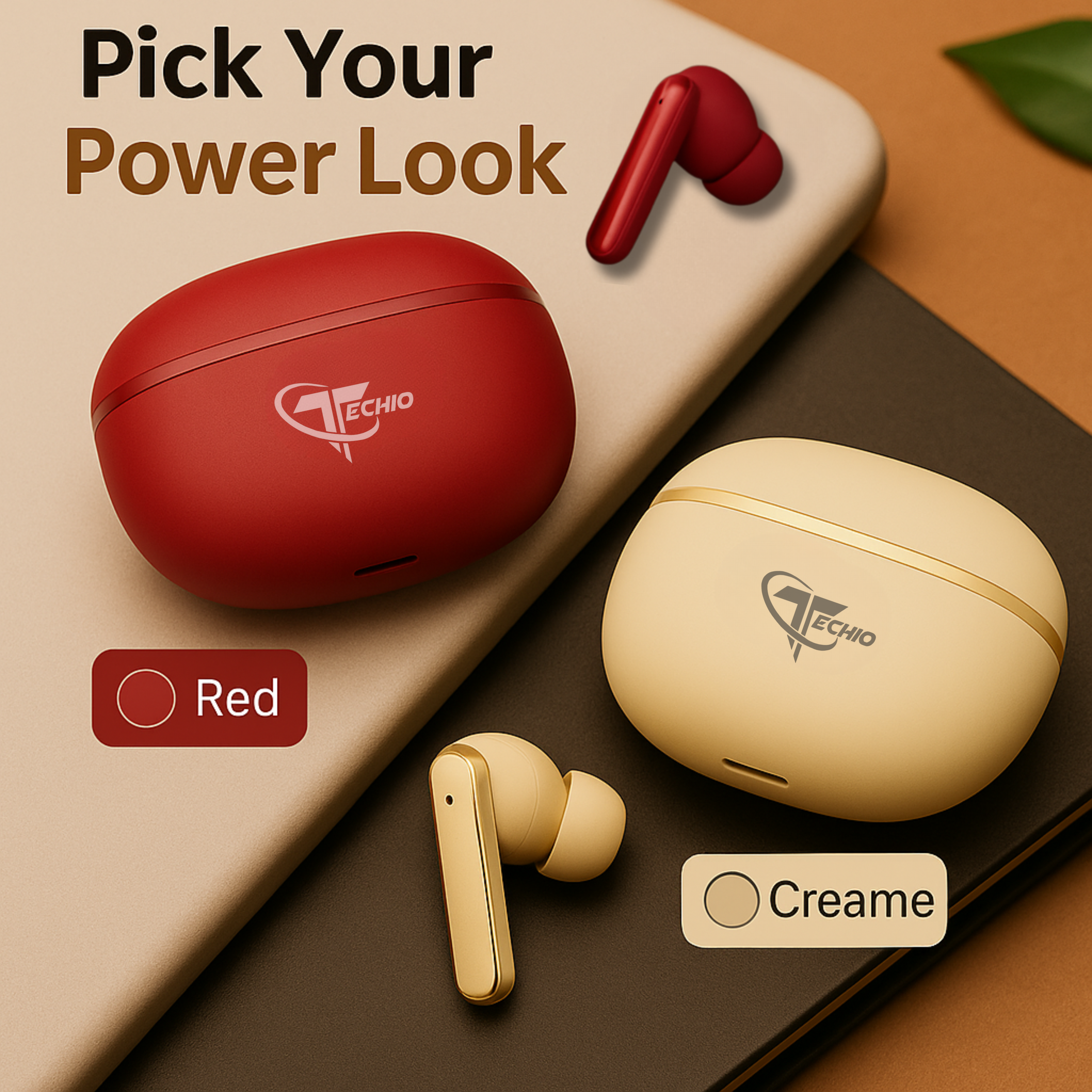 TECHIO True Wireless Earbuds with ENC Mic | 13mm Bass | Fast Charging | Bluetooth 5.3