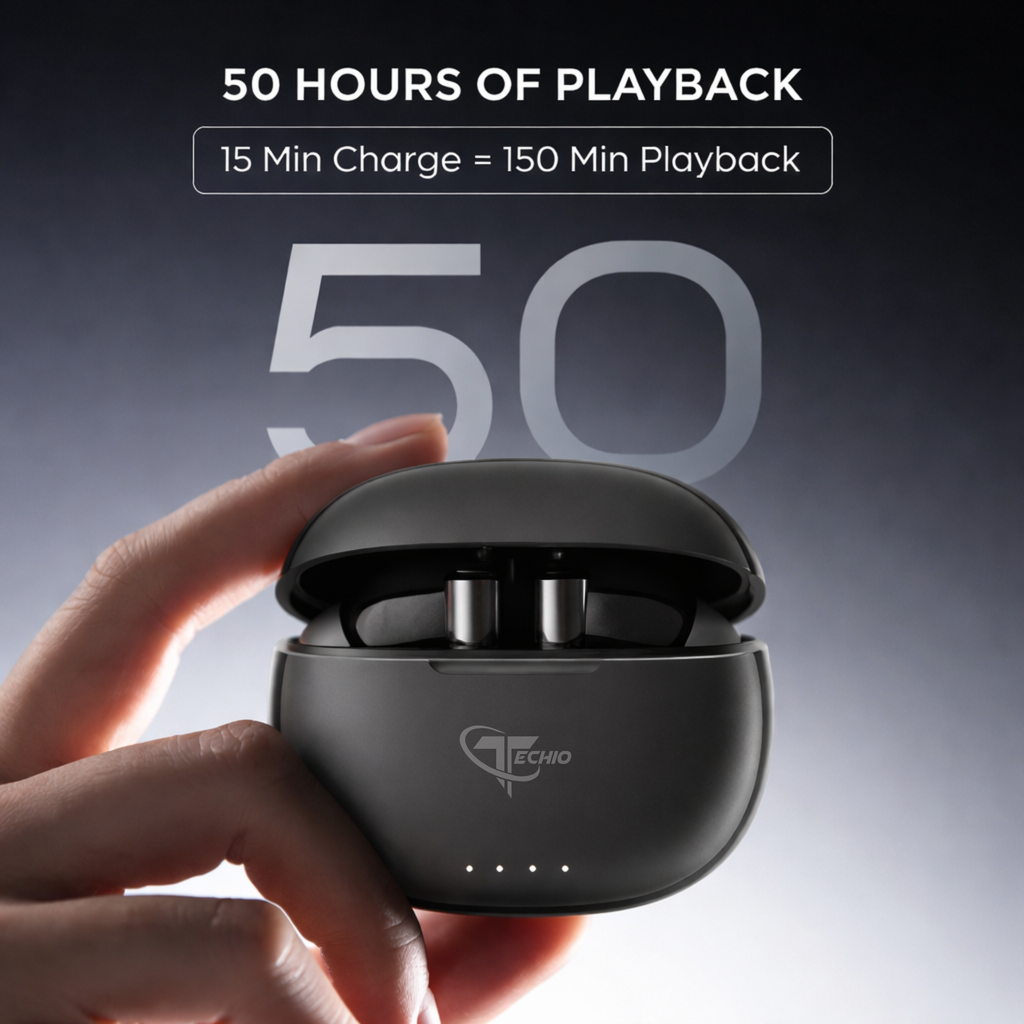 TECHIO Wireless Bluetooth Earbuds with Charging Case | ENC Mic