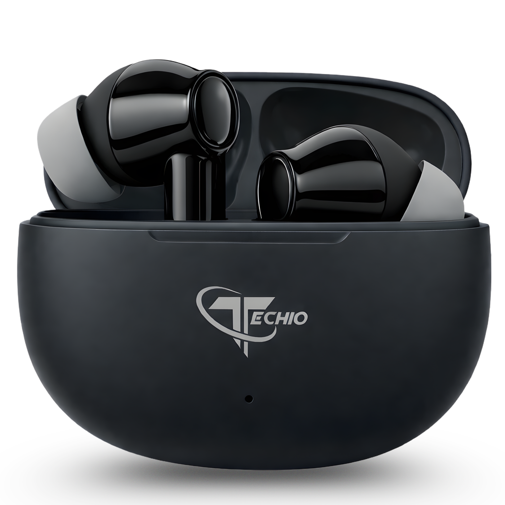 TECHIO True Wireless Bluetooth Earbuds with Deep Bass, Touch Controls & Long Battery Life
