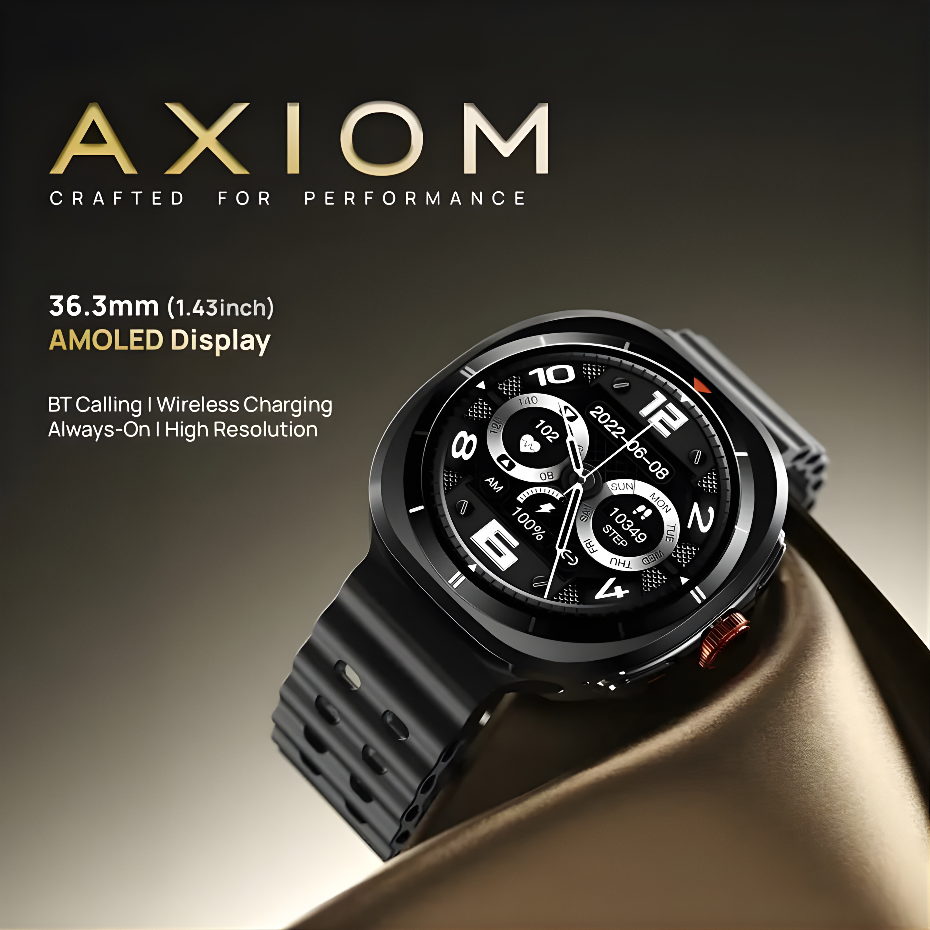 TECHIO Axiom Smartwatch | AMOLED Display | Bluetooth Calling | Fitness Tracker