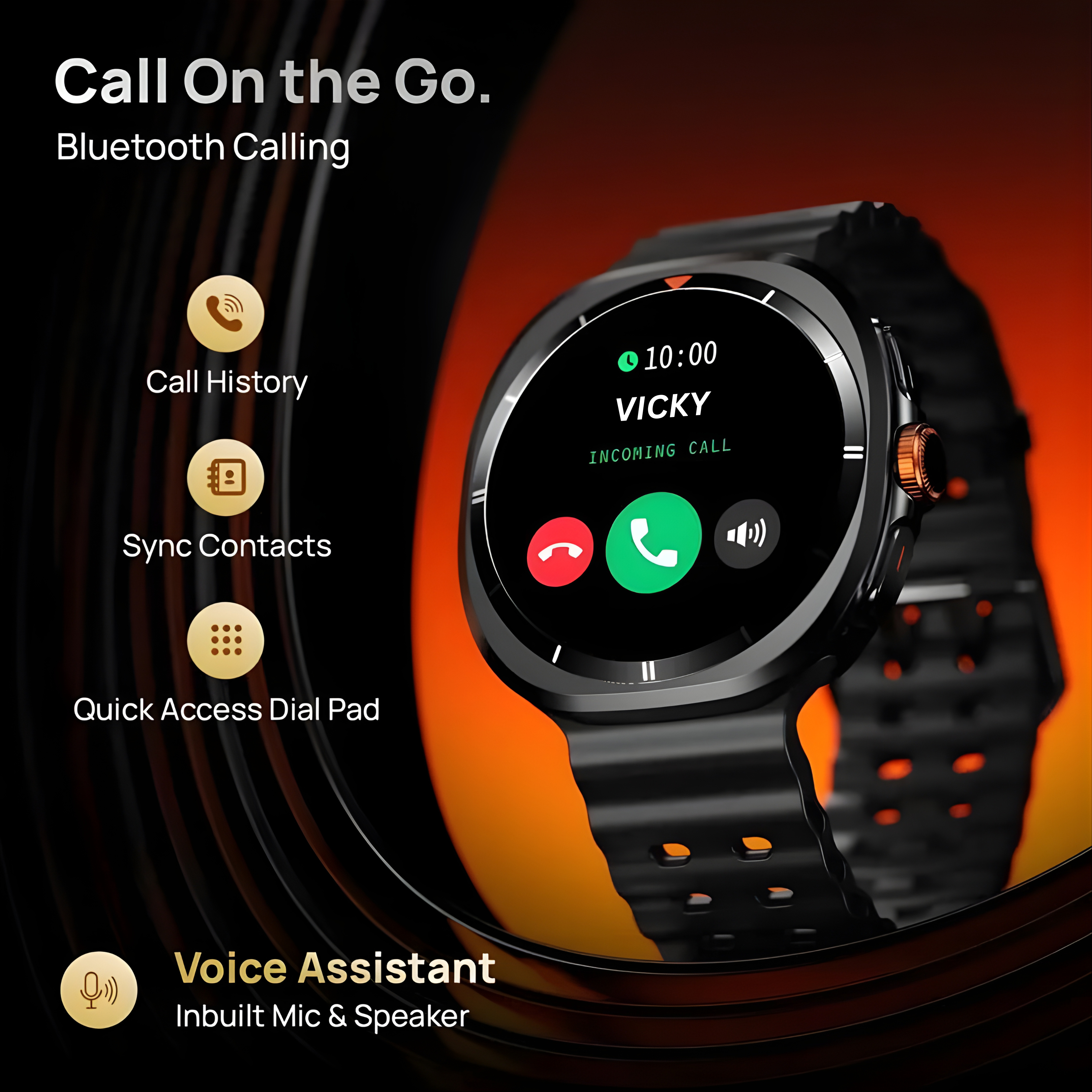 TECHIO Axiom Smartwatch | AMOLED Display | Bluetooth Calling | Fitness Tracker