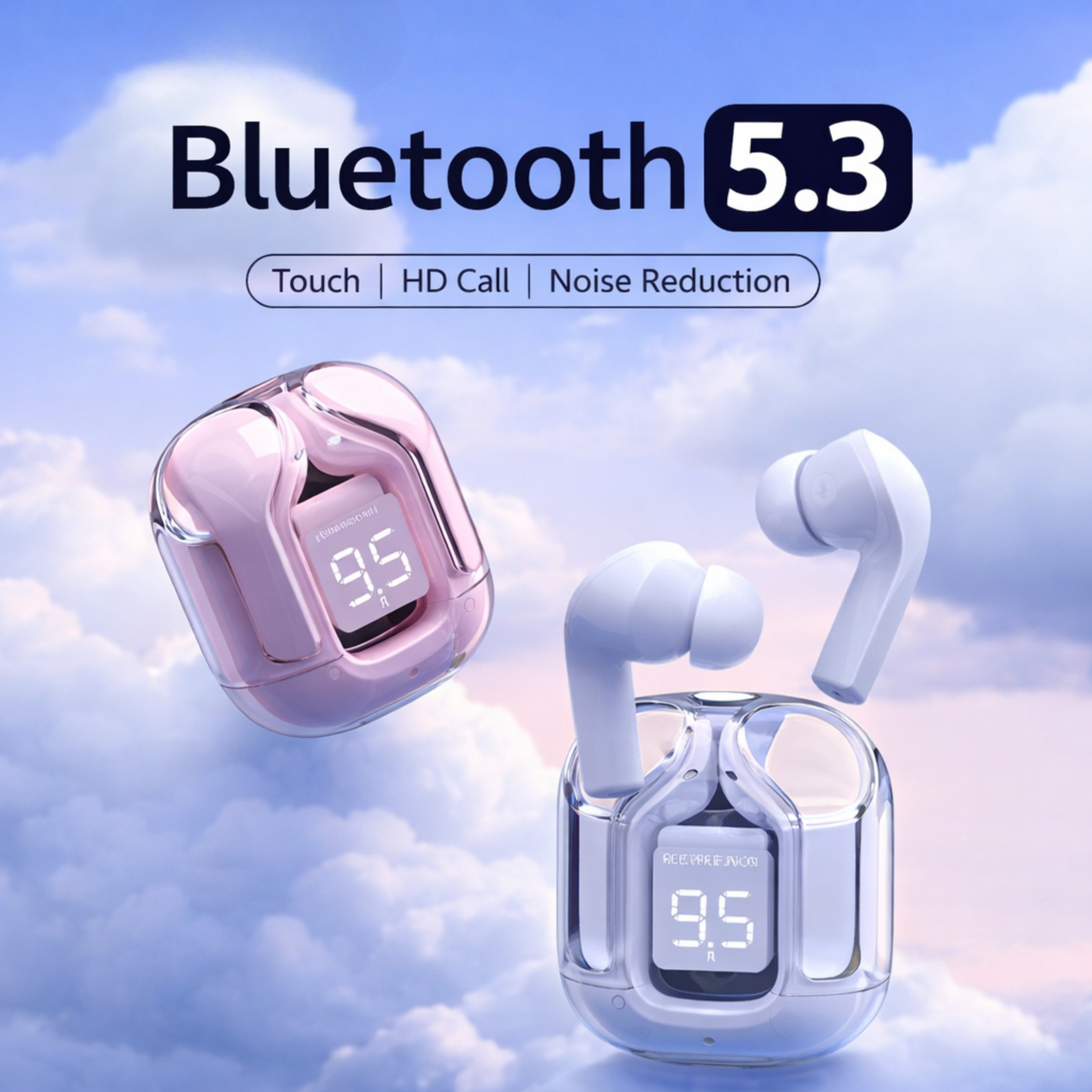 TECHIO Bluetooth 5.3 Wireless Earbuds with Digital Display & ENC